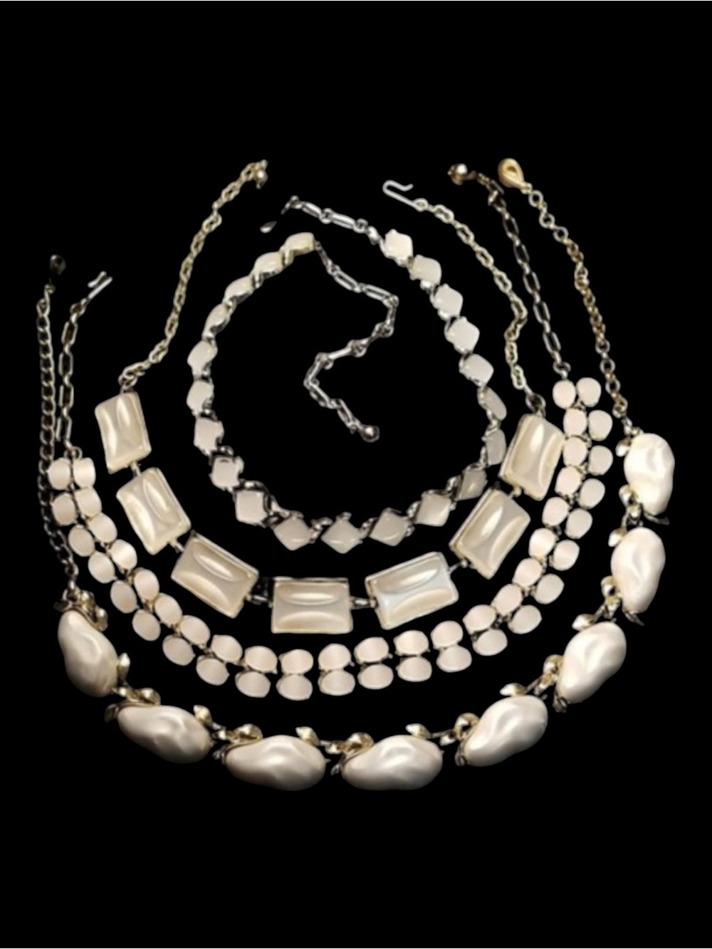 Bundle of Four Vintage White Thermoset Necklaces